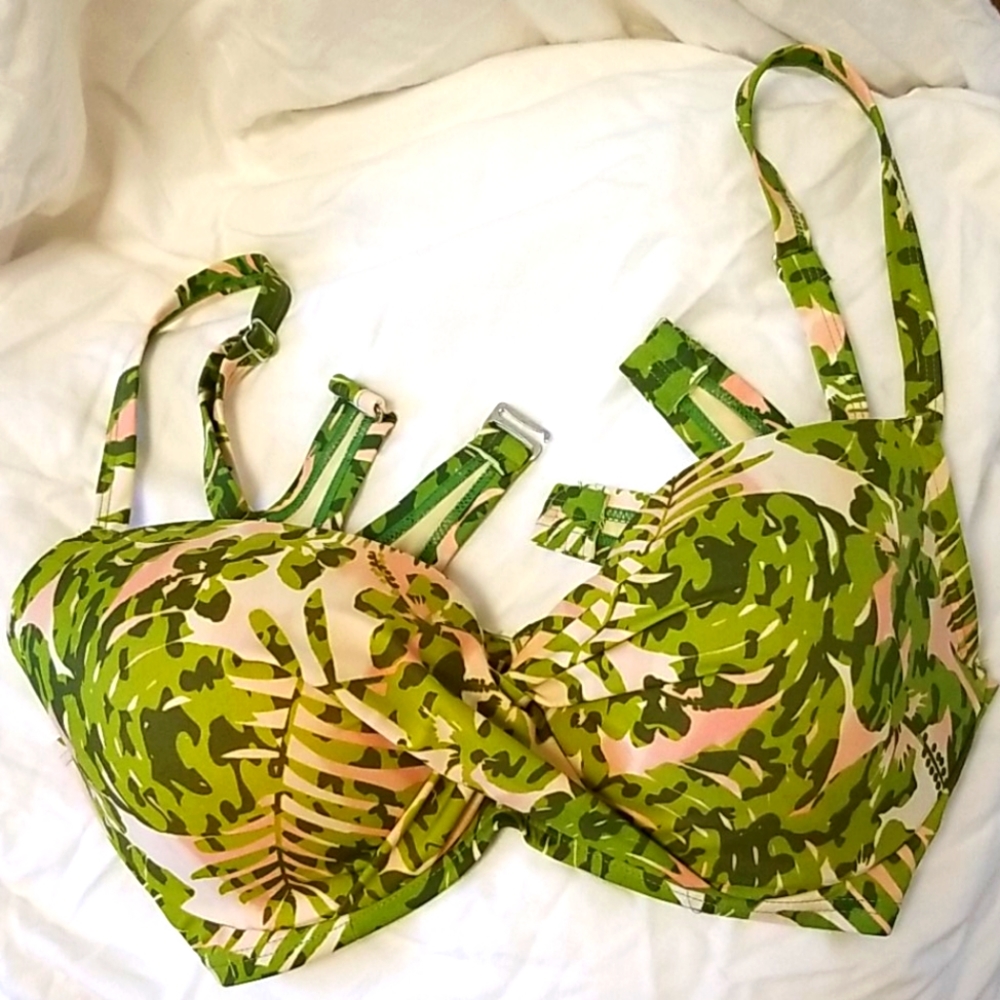 Pink /Green tropical print bikini top